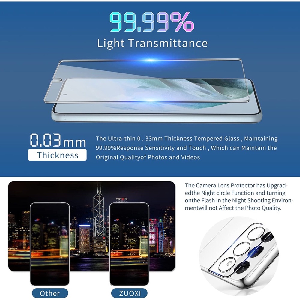 Tempered Screen Protector for Galaxy S22 5G with Camera Lens Protector 3 Pack - Picture 5 of 8